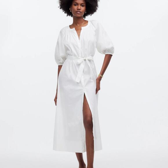 Elegant White Puff Sleeve Midi Dress XS - Picture 1 of 7